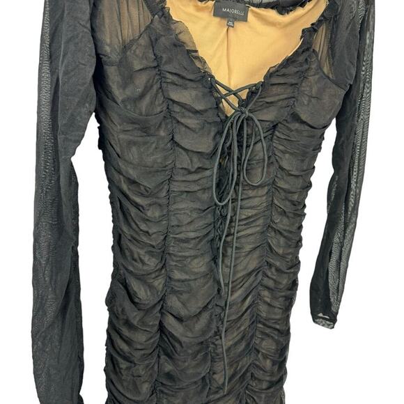 Majorelle Jardin Darling Ruched Dress in Black Lace Up Front Bodycon Size Large - Picture 7 of 15